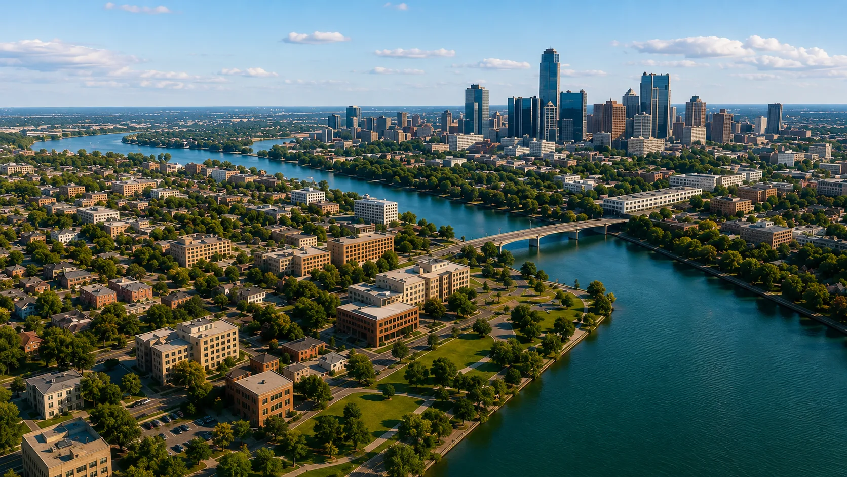 Aerial view of the Detroit–Windsor border